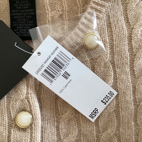 MAGASCHONI Beige 100% Cashmere Cable Knit Button Front Cardigan Sweater Top - Picture 7 of 12